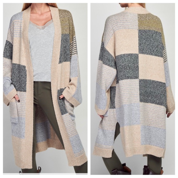 31 Boho Chic Patchwork Grid Patterned Duster Cardigan Coat Jacket - Picture 2 of 3